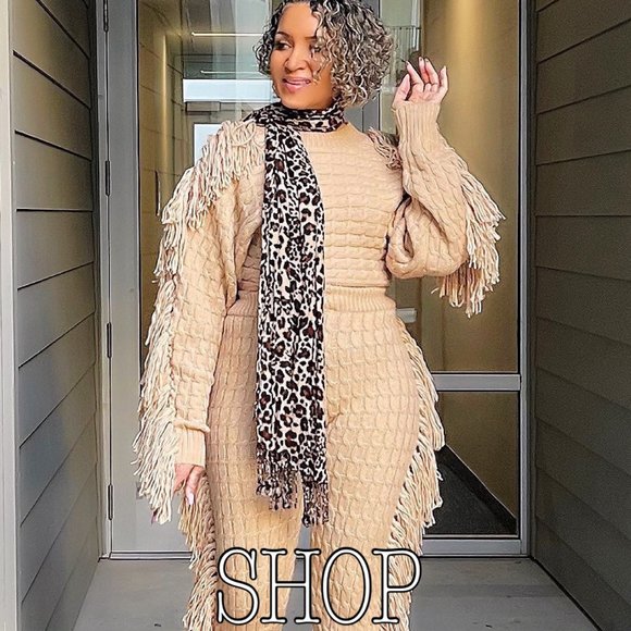 Fringe Crop Top Sweater Set by Hot & Delicious - Picture 1 of 2